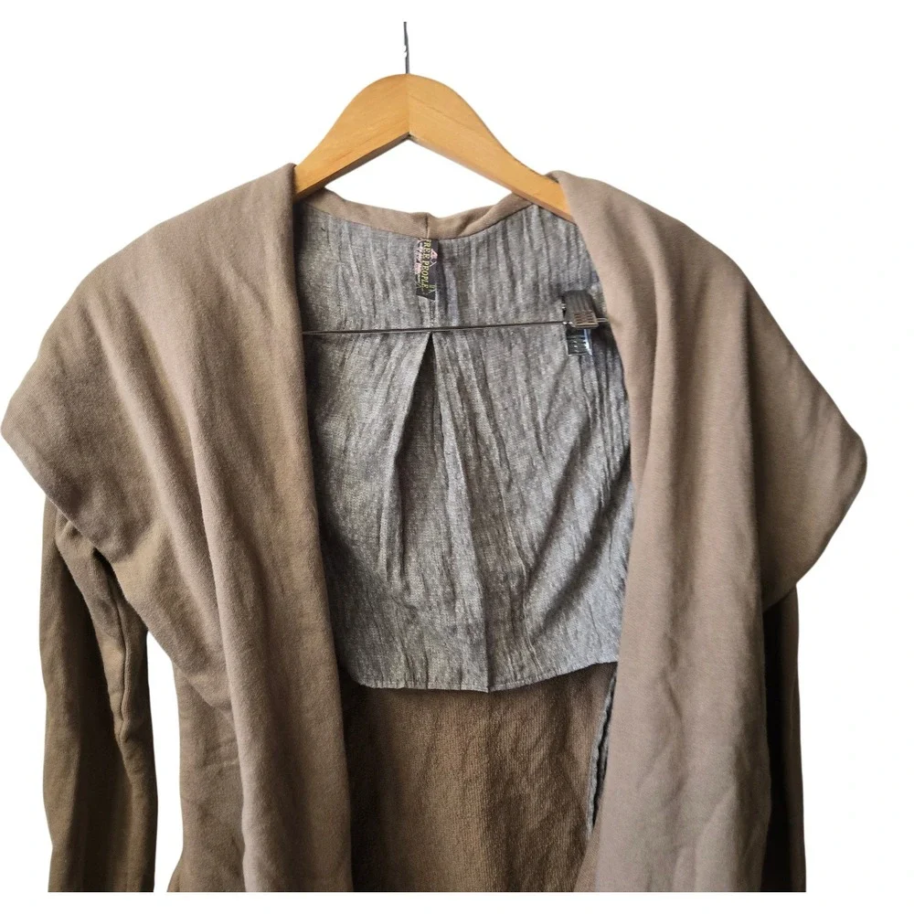 Free People Cardigan Open Front Flowy Beige Size Small Oversized‎
